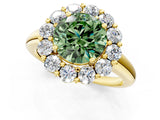 Yellow gold Fancy Green Round  Halo Cluster Diamond Engagement Ring with Prong Setting and Polished Band_21
