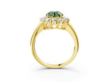 Yellow gold Fancy Green Round  Halo Cluster Diamond Engagement Ring with Prong Setting and Polished Band_23