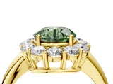 Yellow gold Fancy Green Round  Halo Cluster Diamond Engagement Ring with Prong Setting and Polished Band_24