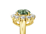 Yellow gold Fancy Green Round  Halo Cluster Diamond Engagement Ring with Prong Setting and Polished Band_25
