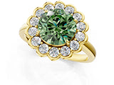 Yellow gold Fancy Green Round  Halo Cluster Diamond Engagement Ring with Solitaire Band and Prong Setting_51