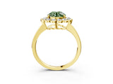 Yellow gold Fancy Green Round  Halo Cluster Diamond Engagement Ring with Solitaire Band and Prong Setting_53