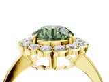 Yellow gold Fancy Green Round  Halo Cluster Diamond Engagement Ring with Solitaire Band and Prong Setting_54
