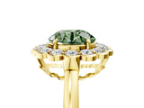 Yellow gold Fancy Green Round  Halo Cluster Diamond Engagement Ring with Solitaire Band and Prong Setting_55