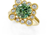 Yellow gold Fancy Green Round  Halo Diamond Cluster Engagement Ring with Milgrain Bezel Setting and Solitaire Band_27