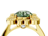 Yellow gold Fancy Green Round  Halo Diamond Cluster Engagement Ring with Milgrain Bezel Setting and Solitaire Band_30