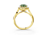 Yellow gold Fancy Green Round  Halo Diamond Engagement Ring with Filigree Band and Four-Prong Setting_96