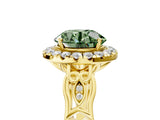 Yellow gold Fancy Green Round  Halo Diamond Engagement Ring with Filigree Band and Four-Prong Setting_98