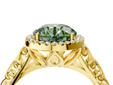 Yellow gold Fancy Green Round  Halo Diamond Engagement Ring with Intricate Filigree Band and Four-Prong Setting_41