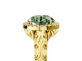 Yellow gold Fancy Green Round  Halo Diamond Engagement Ring with Intricate Filigree Band and Four-Prong Setting_42
