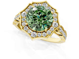 Yellow gold Fancy Green Round  Halo Diamond Engagement Ring with Milgrain Band and Four-Prong Setting_55