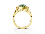 Yellow gold Fancy Green Round  Halo Diamond Engagement Ring with Milgrain Band and Four-Prong Setting_57