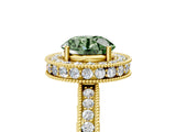 Yellow gold Fancy Green Round  Halo Diamond Engagement Ring with Milgrain Pave Band and Four-Prong Setting_17