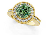 Yellow gold Fancy Green Round  Halo Diamond Engagement Ring with Milgrain Pave Band and Four-Prong Setting_88
