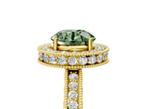 Yellow gold Fancy Green Round  Halo Diamond Engagement Ring with Milgrain Pave Band and Four-Prong Setting_92
