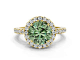 Yellow gold Fancy Green Round  Halo Diamond Engagement Ring with Pavé Band and Four-Prong Setting_141