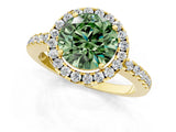 Yellow gold Fancy Green Round  Halo Diamond Engagement Ring with Pavé Band and Four-Prong Setting_142