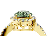 Yellow gold Fancy Green Round  Halo Diamond Engagement Ring with Pavé Band and Four-Prong Setting_145