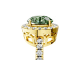 Yellow gold Fancy Green Round  Halo Diamond Engagement Ring with Pavé Band and Four-Prong Setting_146