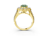 Yellow gold Fancy Green Round  Halo Diamond Engagement Ring with Split Shank and Prong Setting_68