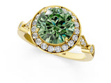 Yellow gold Fancy Green Round  Halo Diamond Engagement Ring with Twisted Band and Four-Prong Setting 1
