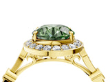 Yellow gold Fancy Green Round  Halo Diamond Engagement Ring with Twisted Band and Four-Prong Setting 4