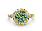Yellow gold Fancy Green Round  Halo Diamond Engagement Ring with Twisted Band and Four-Prong Setting