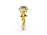 Yellow gold Fancy Green Round  Halo Diamond Floral Band with Four-Prong Setting_57