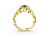 Yellow gold Fancy Green Round  Halo Diamond Floral Band with Four-Prong Setting_58
