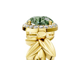 Yellow gold Fancy Green Round  Halo Diamond Floral Band with Four-Prong Setting_60