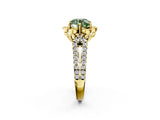 Yellow gold Fancy Green Round  Halo Diamond Floral Split Shank Engagement Ring 3