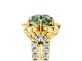 Yellow gold Fancy Green Round  Halo Diamond Floral Split Shank Engagement Ring