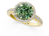 Yellow gold Fancy Green Round  Halo Diamond Pavé Band Ring with Prong Setting_21