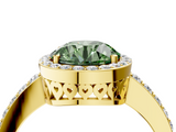 Yellow gold Fancy Green Round  Halo Diamond Pavé Band Ring with Prong Setting_24