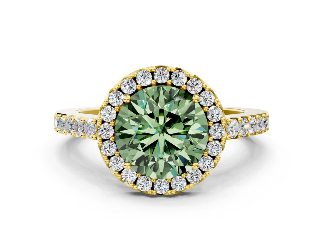 Yellow gold Fancy Green Round  Halo Diamond Pavé Solitaire Ring_59