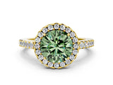 Yellow gold Fancy Green Round  Halo Diamond Pavé Solitaire Ring_59