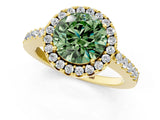 Yellow gold Fancy Green Round  Halo Diamond Pavé Solitaire Ring_60