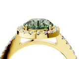 Yellow gold Fancy Green Round  Halo Diamond Pavé Solitaire Ring_63