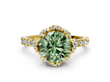 Yellow gold Fancy Green Round  Halo Diamond Pave Band Ring with Four-Prong Setting_15
