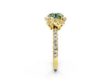 Yellow gold Fancy Green Round  Halo Diamond Pave Band Ring with Four-Prong Setting_17