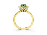 Yellow gold Fancy Green Round  Halo Diamond Pave Band Ring with Four-Prong Setting_18