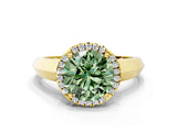 Yellow gold Fancy Green Round  Halo Diamond Ring with Cathedral Band and Four-Prong Setting_50