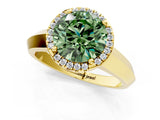 Yellow gold Fancy Green Round  Halo Diamond Ring with Cathedral Band and Four-Prong Setting_51