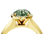Yellow gold Fancy Green Round  Halo Diamond Ring with Cathedral Band and Four-Prong Setting_54