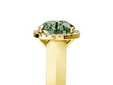 Yellow gold Fancy Green Round  Halo Diamond Ring with Cathedral Band and Four-Prong Setting_55