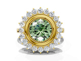 Yellow gold Fancy Green Round  Halo Diamond Ring with Milgrain Edge and Round Prong Setting_42