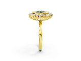 Yellow gold Fancy Green Round  Halo Diamond Ring with Milgrain Edge and Round Prong Setting_44