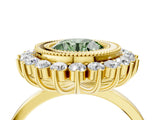 Yellow gold Fancy Green Round  Halo Diamond Ring with Milgrain Edge and Round Prong Setting_46