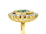 Yellow gold Fancy Green Round  Halo Diamond Ring with Milgrain Edge and Round Prong Setting_47