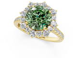 Yellow gold Fancy Green Round  Halo Diamond Ring with Pavé Band and Prong Setting_38
